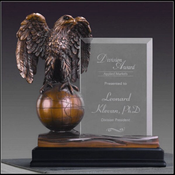 Glass Imprint Eagle Statue on Globe Award achievement excellence